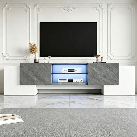 Meuble TV led blanc 180 cm - Meuble télévision - avec portes et étagères - Meuble de salon moderne (1/5)
