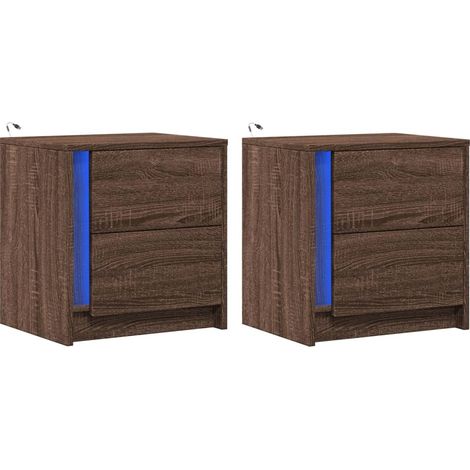 Set di 2 comodini con cassetti e LED 43 x 34 x 45 cm in MDF marrone DEC032847