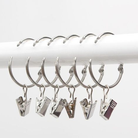 Gardinenringe, 20 Stück mit Clips, dekorative Metall-Gardinenclips, 40 mm Innendurchmesser, silberfarben, rostfrei, leicht zu öffnende Clipringe, Edelstahl 304 (1/5)