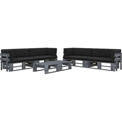 6-tlg. Paletten-Lounge-Set Grau Imprägniertes Kiefernholz (1/5)