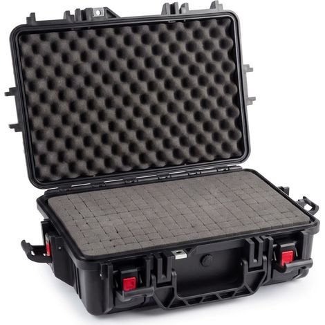 Perel Hartschalenkoffer IP67 wasserdicht mit Rasterschaumstoff, Schutzkoffer für Kamera Drohne Werkzeug, stoßfest staubdicht mit Druckausgleichsventil, 450 x 336 x 174 mm (1/5)
