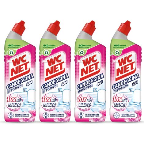 Wc Net - Candeggina Gel Profumata, Detergente per Sanitari e Superfici, Azione Sbiancante e Igienizzante, Fragranza Flower Fresh, 700 ml x 4 Confezioni (1/5)