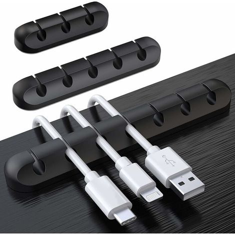Lot de 3 clips de câble Organiseur de câble de bureau Fixateur de câble Hub Câble de données Organiseur de câble en silicone Fente pour carte Clip Boucle Câble réseau auto-adhésif (1/5)