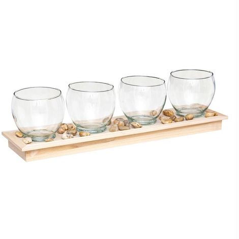 Photophore Verre 4 Bougies sur Plateau en Bois - SILUMEN (1/4)
