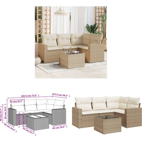 5-tlg. Garten-Sofagarnitur mit Kissen Beige Poly Rattan - Gartenmöbel - Outdoor Möbel - Lounge Set - Rattan Sofa - Esstisch - Home & Living (1/3)