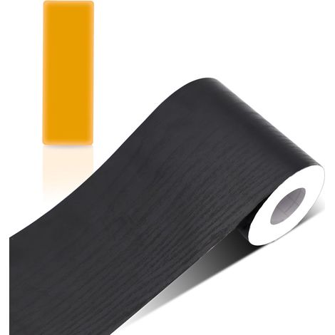 Bordure de papier peint autocollant Feuille Couleur du grain du bois Frise Murale Adhesive Bordure imperméable en PVC Plinthe amovible Décoration Murale pour cuisine salle de bain (Noir) (1/5)
