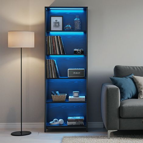Vasagle – Bibliothèque 6 niveaux avec LED RGB – Étagère réglable en acier noir – Charge 231 kg – Dimensions 30,8 x 60,5 x 178,5 cm