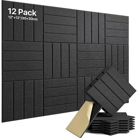 Panneaux d&aposIsolation Phonique Autoadhésifs, 12 Pack (30x30 cm), Mousse Dense Anti-Bruit pour Portes, Murs et Plafonds (1/5)