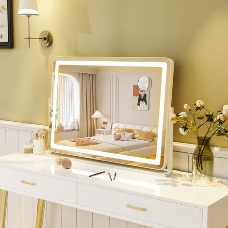 Miroir de Maquillage avec Lumières 80x55cm avec Miroir de Grossissement 10X Contrôle Tactile Mode d'Éclairage à 3 Couleurs Blanc (1/5)