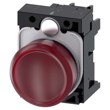 Siemens Avisador luminoso, 22mm, redondo, plástico, rojo, lente, lisa, AC/DC 24V, 3SU11026AA201AA0