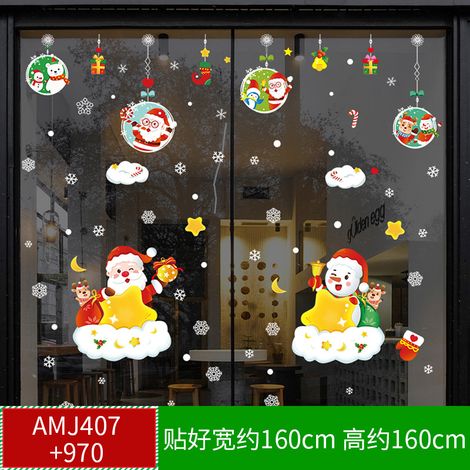 Autocollants de Noël pour centres commerciaux, magasins, vitrines, sapins de Noël, flocons de neige, boules à suspendre, nœuds décoratifs et autocollants statiques pour vitres.