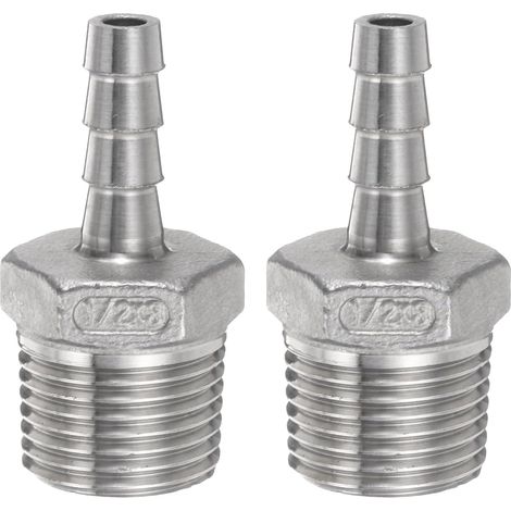 2Pcs Inox Acier Tuyau Cannelé Raccord 0,3" (8mm) Cannelé x g 1/2" Mâle Tuyau Raccord Air Tuyau Cannelé Raccords Coupleur Filetage Connecteur Adaptateur pour Eau Carburant (1/5)