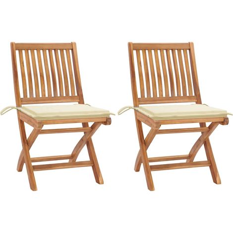 Gartenstühle 2 Stk. mit Cremen Kissen Teak Massivholz