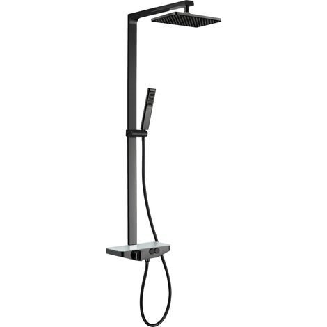 BERNSTEIN - Columna de ducha termostática moderna de acero inoxidable con repisa de cristal - 120x50cm - NT7385 Gun metal, Con rociador 22x30cm