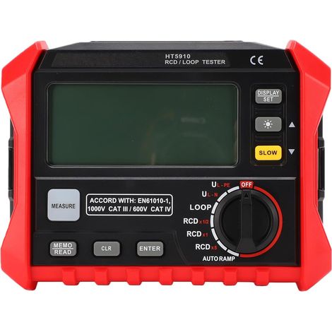 Détecteur de Disjoncteurs Différentiels (RCD) avec écran LCD rétroéclairé, Mesure le Courant de Déclenchement et L'impédance de Boucle, pour électriciens et Réception des (forfait standard) (1/5)
