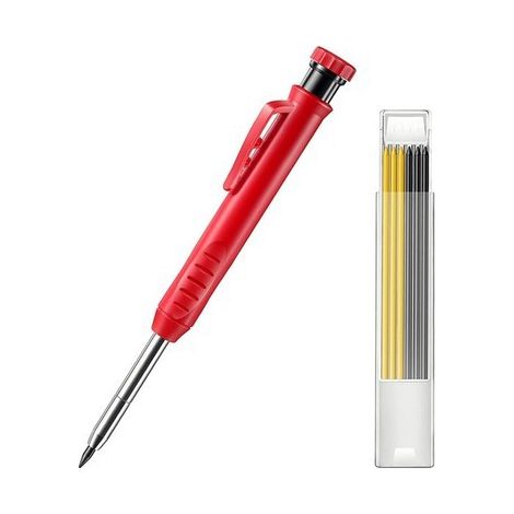 Robustes Zimmermannsbleistift-Set mit 7 Ersatzminen, integriertem Spitzer, lange Nase, tiefes Loch, mechanischer Bleistiftmarker für den Vatertag (rot) (1/5)