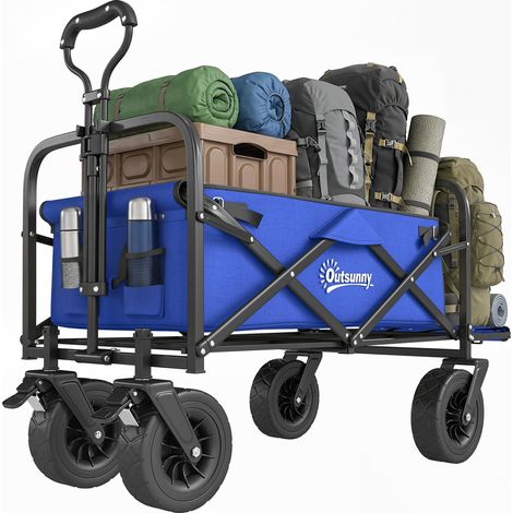Chariot de jardin pliable avec poignée réglable en longueur et en angle, sac de transport inclus, capacité de charge de 100 kg, bleu foncé (1/5)