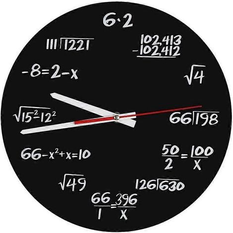 Horloge murale en acrylique, horloge mathématique créative, horloge amusante et originale avec des formules mathématiques, idéale pour la salle de classe, la maison ou le bureau. Décoration moderne. (1/5)