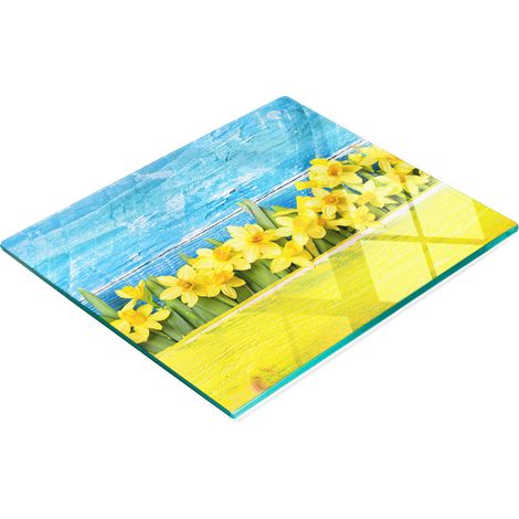 Tagliere da cucina in vetro temperato con grafica di narcisi, 60x52 cm (1/5)