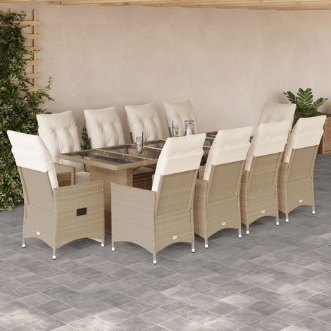 Ensemble de bistro de jardin 11 pcs-Salon de jardin bistro coussins beige poly rotin 851867 (1/5)