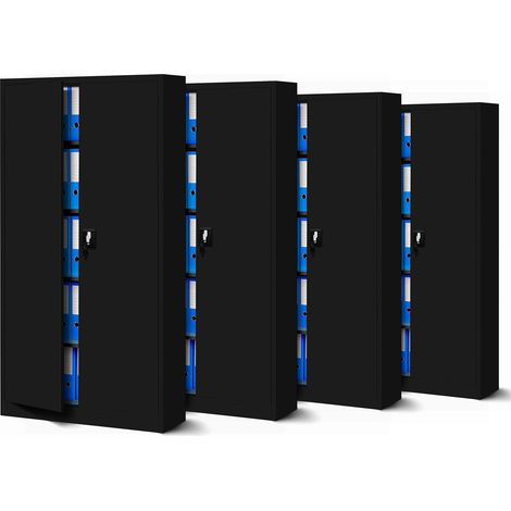 4er Set Aktenschrank C001 Metallschrank Stahlschrank Werkzeugschrank Büroschrank Lagerschrank Universalschrank Pulverbeschichtung Flügeltüren 185 cm x 90 cm x 40 cm (schwarz/schwarz)