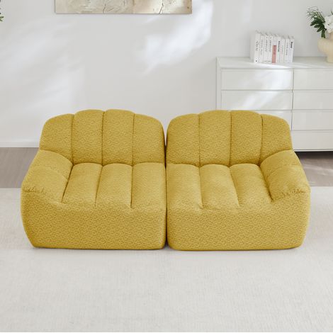 Canapé 2 places modulaire sans armature, forme coquillage, jaune, REDOM (1/5)