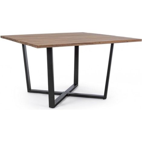 Tavolo quadrato moderno "Helsinki" in acciaio verniciato nero e doghe in legno 130 cm (1/5)