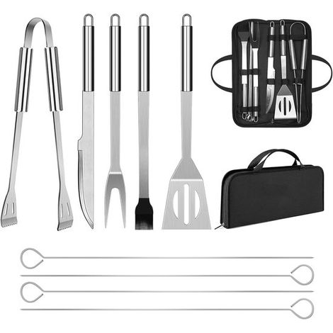 Set di utensili da cucina per barbecue, con accessori professionali per barbecue, in acciaio inox, accessori per grigliate, con borsa portaoggetti (9) (1/5)