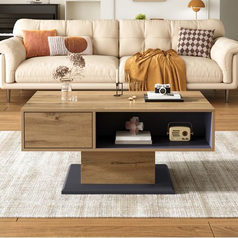 Mesa centro con almacenamiento doble madera gris HAVRYA (1/5)