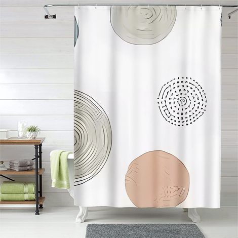 Rideau de douche motifs mosaïque moderne, œillets plastique, 90x180 cm (1/5)