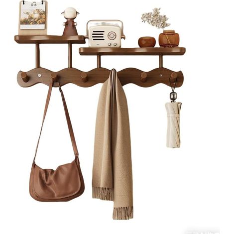 Porte Manteau Mural Avec Etagere,Porte-Manteaux Mural Avec Étagère Flottante Et 6 Crochets-Adapté Pour Le Couloir(Bois Marron,52 Cm) (1/5)