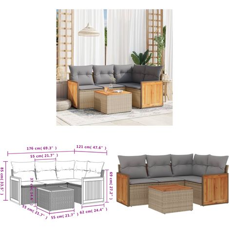 5-tlg. Garten-Sofagarnitur mit Kissen Beige Poly Rattan - Gartenmöbel - Esszimmergarnituren - Outdoor Möbel - Lounge Set - Rattan Gartenmöbel - Home & Living (1/3)
