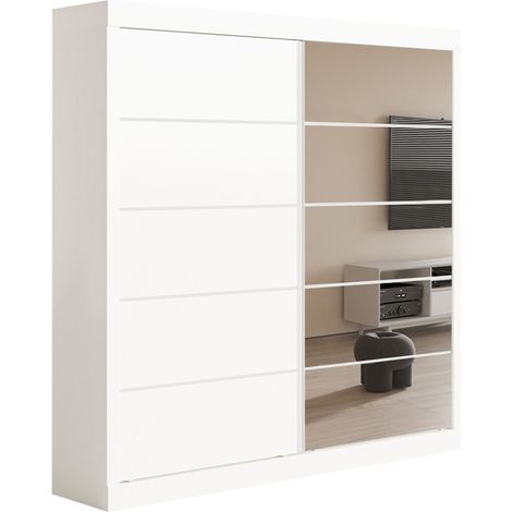 Kleiderschrank MILS, Schwebetürenschrank mit Spiegel in Weiß