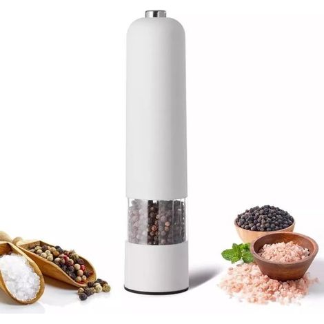 Set di macinapepe e sale elettrico, macinapepe da 22 cm, macinatura regolabile, set di 2 pezzi per spezie, illuminazione a LED, in plastica, a batteria. (1/5)