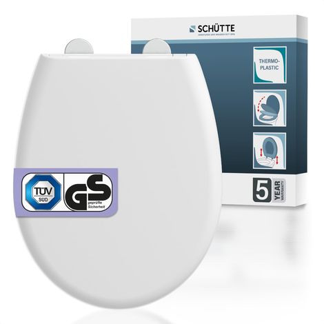 Sedile WC con abbassamento automatico, certificato TÜV, coperchio rimovibile in materiale infrangibile, facile da montare con stencil di montaggio, coperchio WC e occhiali da portata fino a 500 kg (1/5)