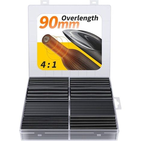 Guaina termorestringente extra lunga da 90 mm – Rapporto di restringimento 4:1 – Materiale isolante elettrico di alta qualità – Pellicola nera (1/5)