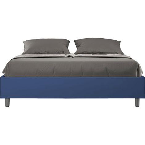 Letto matrimoniale contenitore imbottito 160x190 similpelle blu Azelia