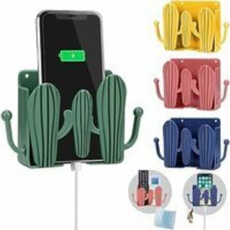 Support de téléphone mural 4 pièces auto-adhésif, supports muraux de télécommande de charge, support mural en plastique pour boîte de rangement murale pour chambre à coucher, peut placer une montre (1/5)