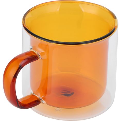 Doppelwandiger zylindrischer Becher, 250 ml, transparent gelb, hitzebeständig, ideal für Milch, Kaffee und den Gebrauch zu Hause. (1/5)