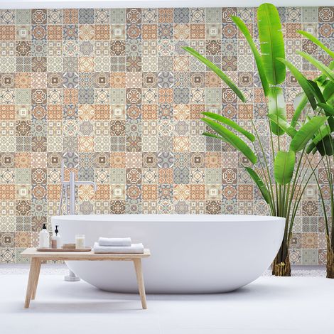 Sticker Mural Carrelage adhésif Cuisine Salle de Bain - 60 STICKERS CARREAUX DE CIMENT AZULEJOS OLKA - 60stickers10x10cm (1/5)