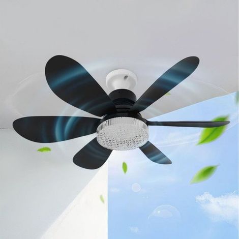 1 Ventilateur de plafond, noir, 52cm, avec télécommande, lumière LED, douille E27, pour chambre ou salon