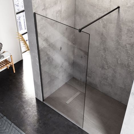 SONNI Pareti Doccia Walk in 10mm Vetro Temperato Trasparente Con Barra Stabilizzatrice 120cm Nero 90x200cm (1/5)