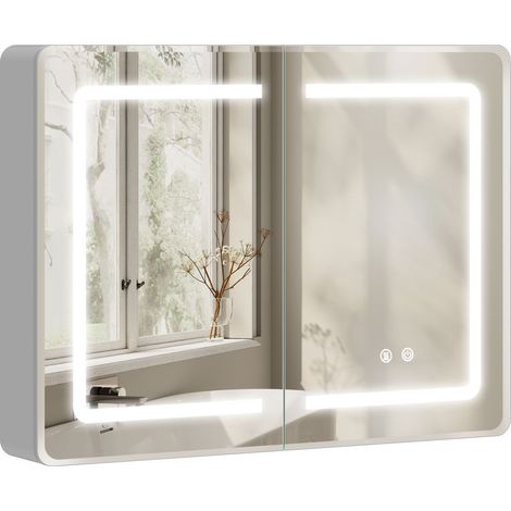 HOMCOM 60 x 80 cm LED Bathroom Mirror Cabinet with Double-Sided Mirrors