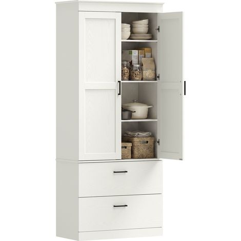 Küchenschrank, Hochschrank 2 Schubladen 75x39x178 cm Cremeweiß (1/5)