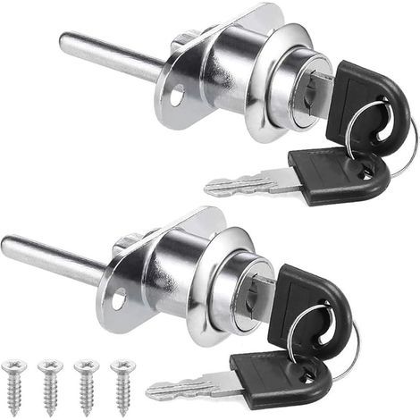 Lot de 2 serrures à piston clés - Verrouillage différ. - Cylindres armoire vitrine (1/5)