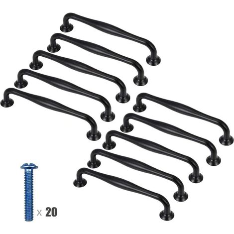 Poignées de placard noires 10 pièces, poignées de porte de cuisine noires mat, solides, entraxe 128 mm, avec vis, pour armoires et tiroirs (1/5)