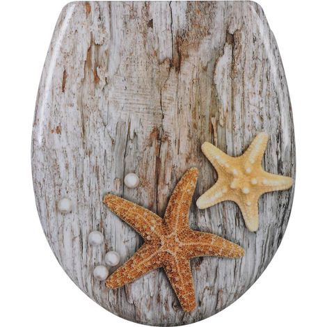 WOLTU Toilet Seats Soft Close Adjustable Hinge Toilet Lid Cover Family Bathroom Pearl and Starfish