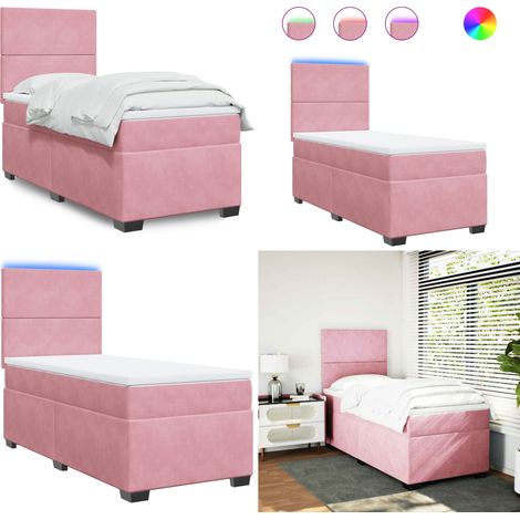 Boxspringbett mit Matratze Rosa 100x200 cm Samt - Boxspringbett - Samtbett - Rosa Bett - Doppelbett - LED Beleuchtung - Home & Living (1/5)