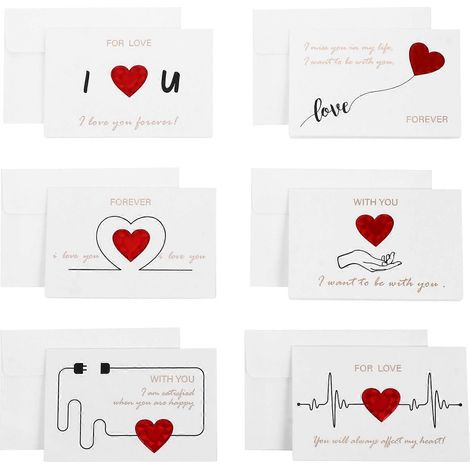 Lot de 6 cartes de vœux pour la Saint-Valentin (format horizontal, avec enveloppe)-12.8X8.5CM-White (1/4)