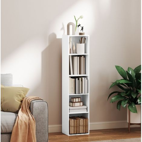 MEUBLIV Librería blanca de 5 niveles 30x24x133,5 cm – baldas regulables y antivuelco (1/5)
